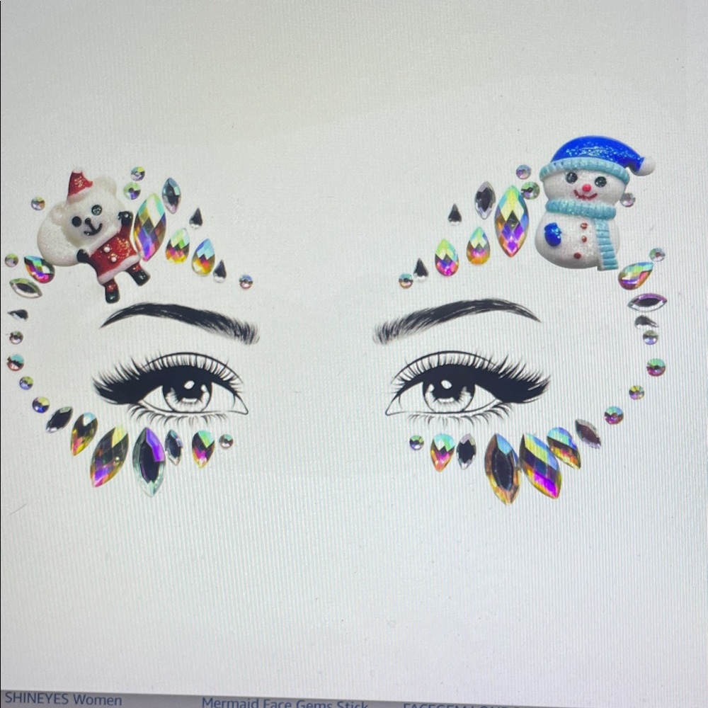 NWT Christmas Cosplay Festive Face Gem Set with Snowman and Santa Rhinestones